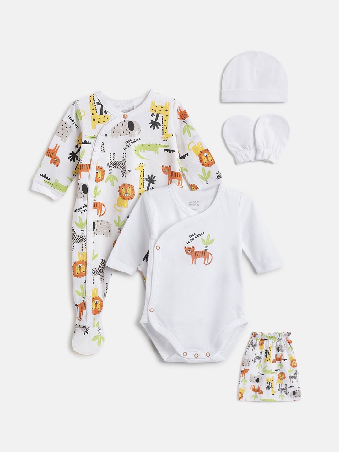 

Chicco Infants 5-Pieces Printed Pure Cotton Baby Apparel Gift Set, White