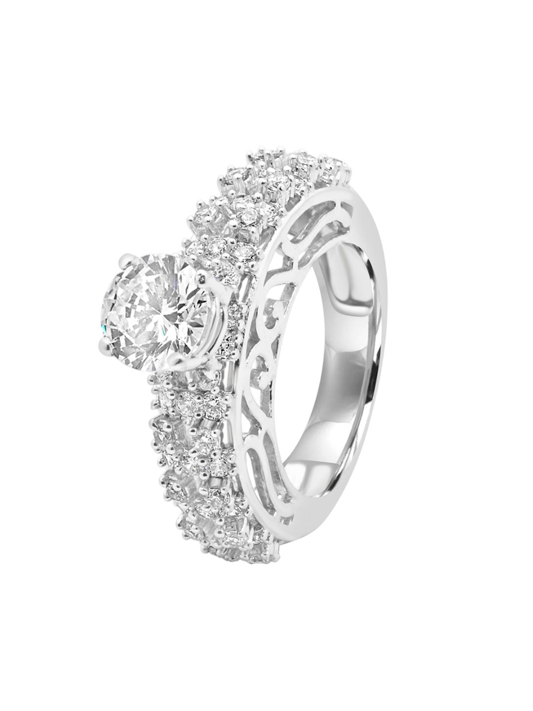 

925 SILLER 925 Sterling Silver Rhodium-Plated Cubic Zirconia-Studded Finger Ring