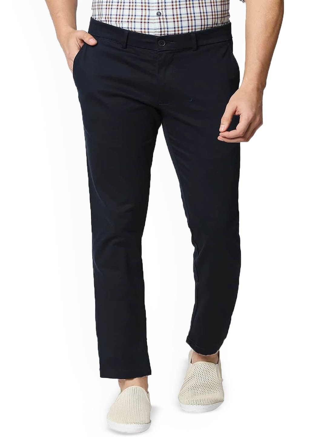 

Basics Men Skinny Fit Low-Rise Cotton Trousers, Navy blue