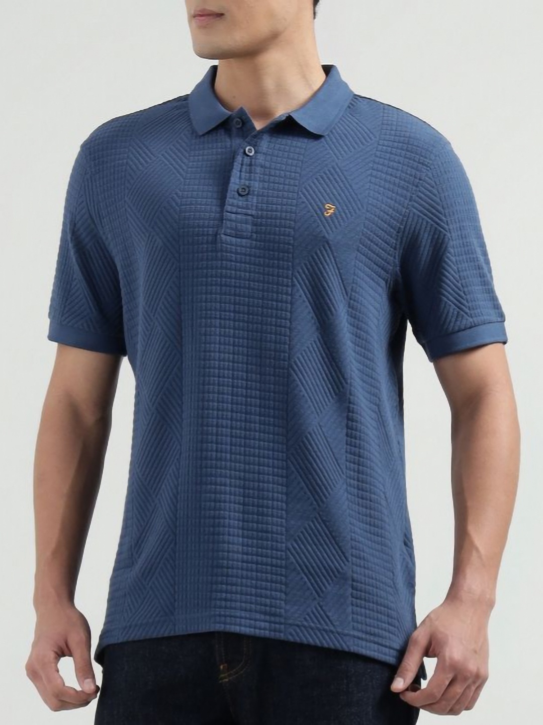 

Farah Men Self Design Polo Collar Cotton T-shirt, Blue
