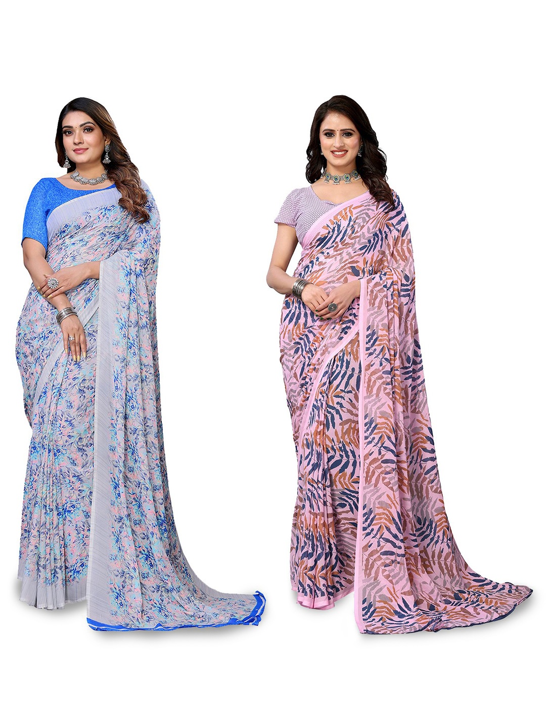 

Moda Rapido Floral Poly Georgette Saree, Blue