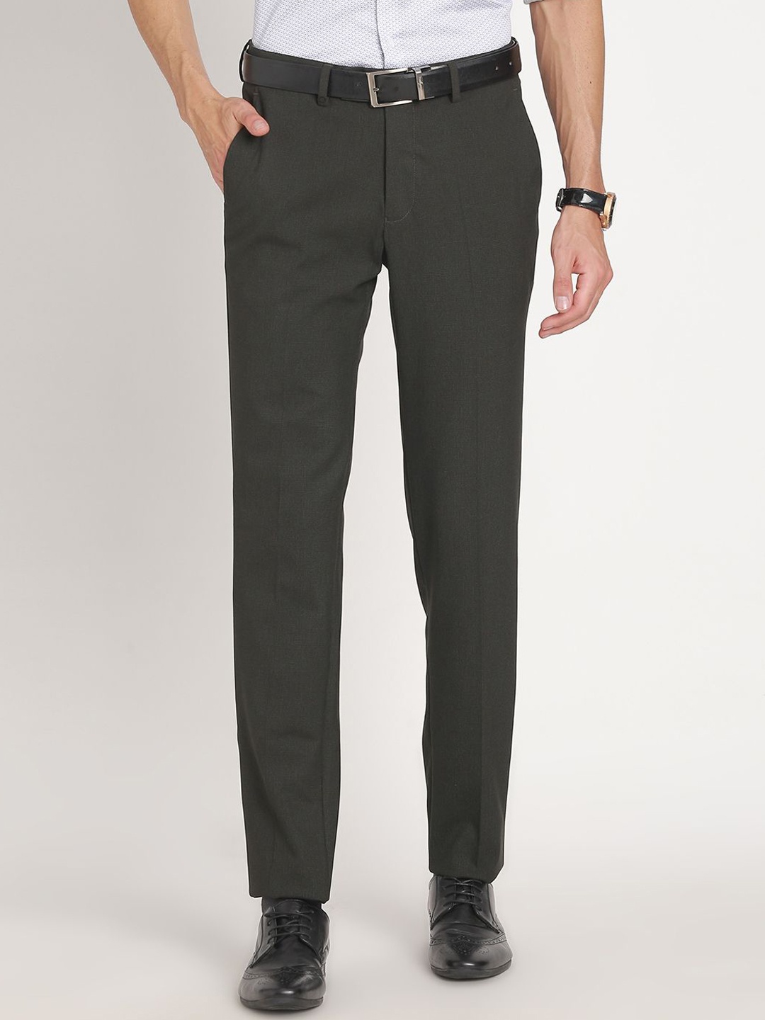 

Turtle Men Tailored Slim Fit Cotton Formal Trousers, Charcoal