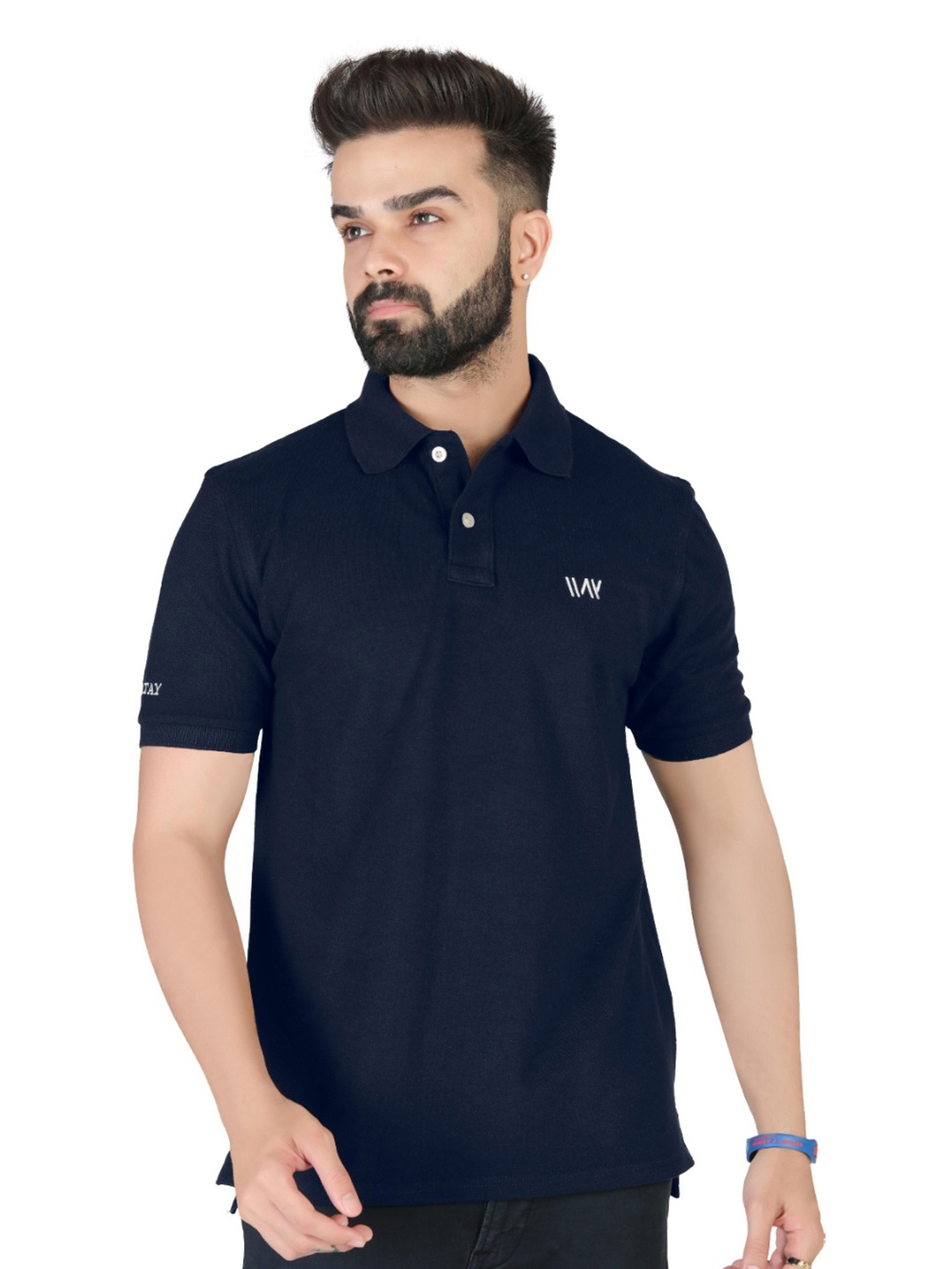 

WATAY Men Solid Polo Collar Cotton T-shirt, Navy blue