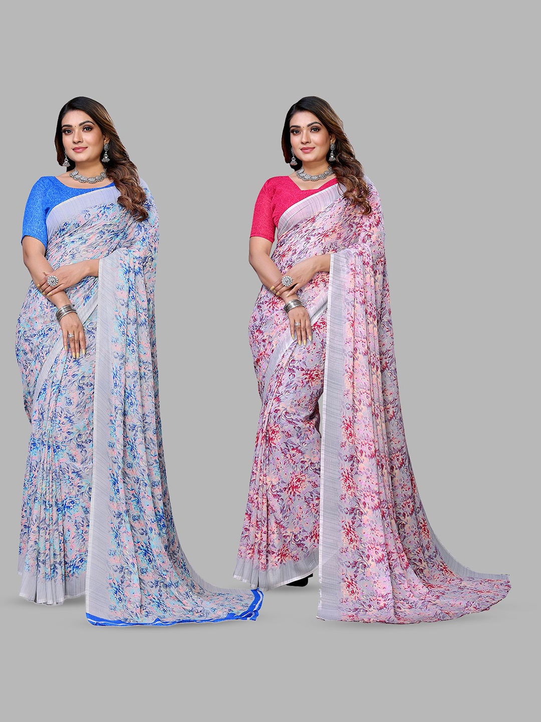 

Moda Rapido Floral Poly Georgette Saree, Blue