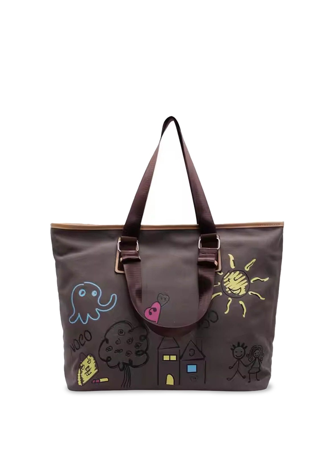 

StyleCast Floral Oversized Bowling Tote Bag with Applique, Coffee brown