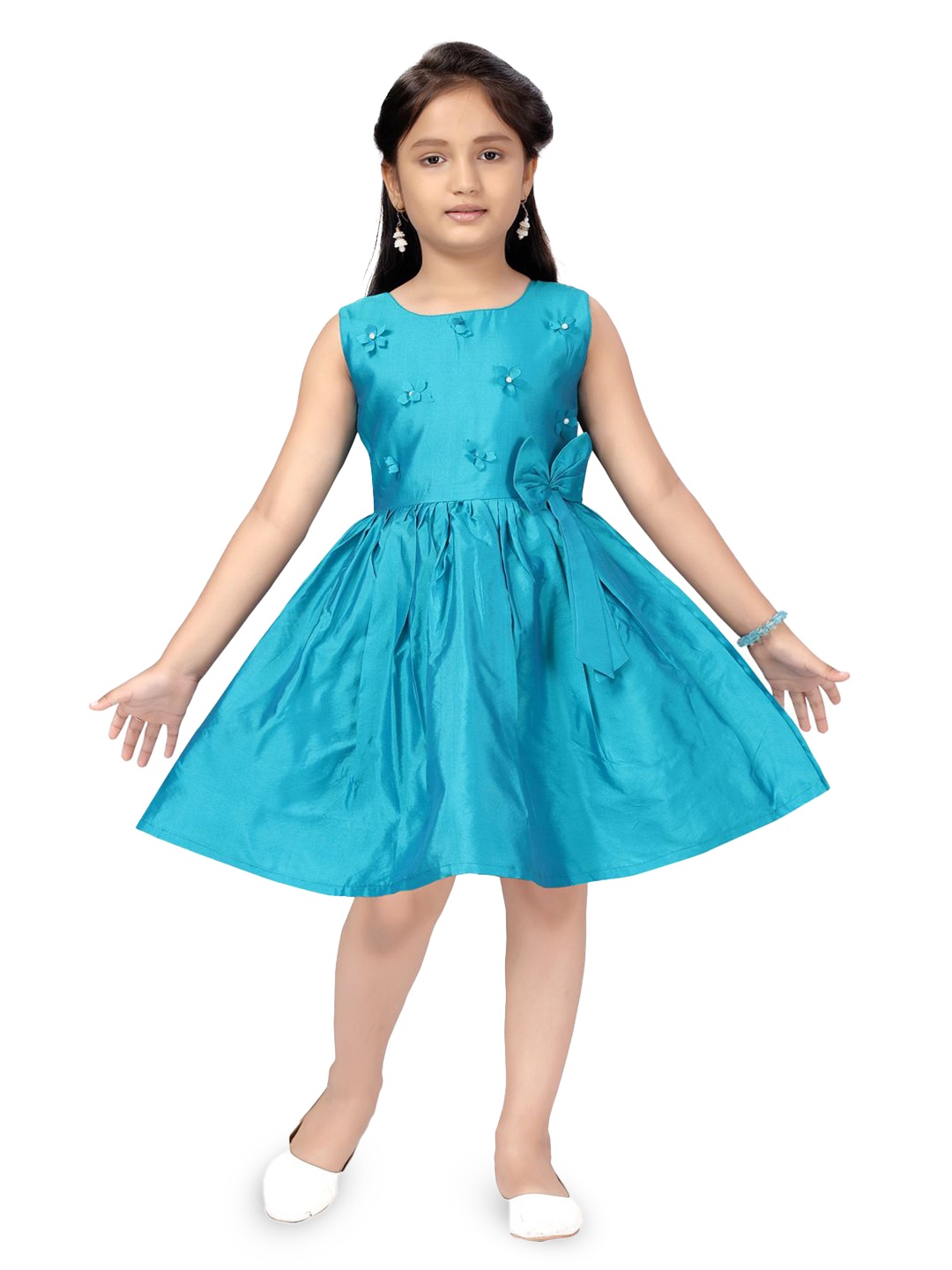 

BAESD Girls Silk Floral Fit & Flare Dress, Blue