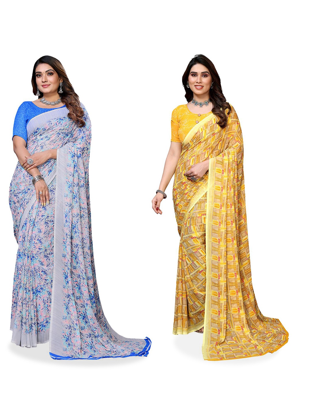 

Moda Rapido Floral Poly Georgette Saree, Blue