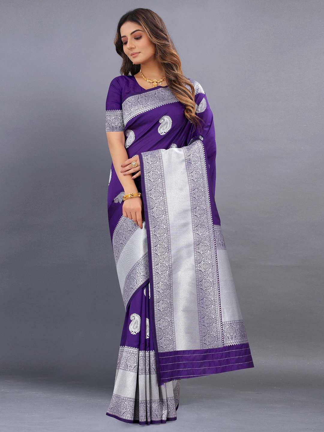 

LeeliPeeri Designer Woven Design Zari Silk Blend Banarasi Saree, Violet