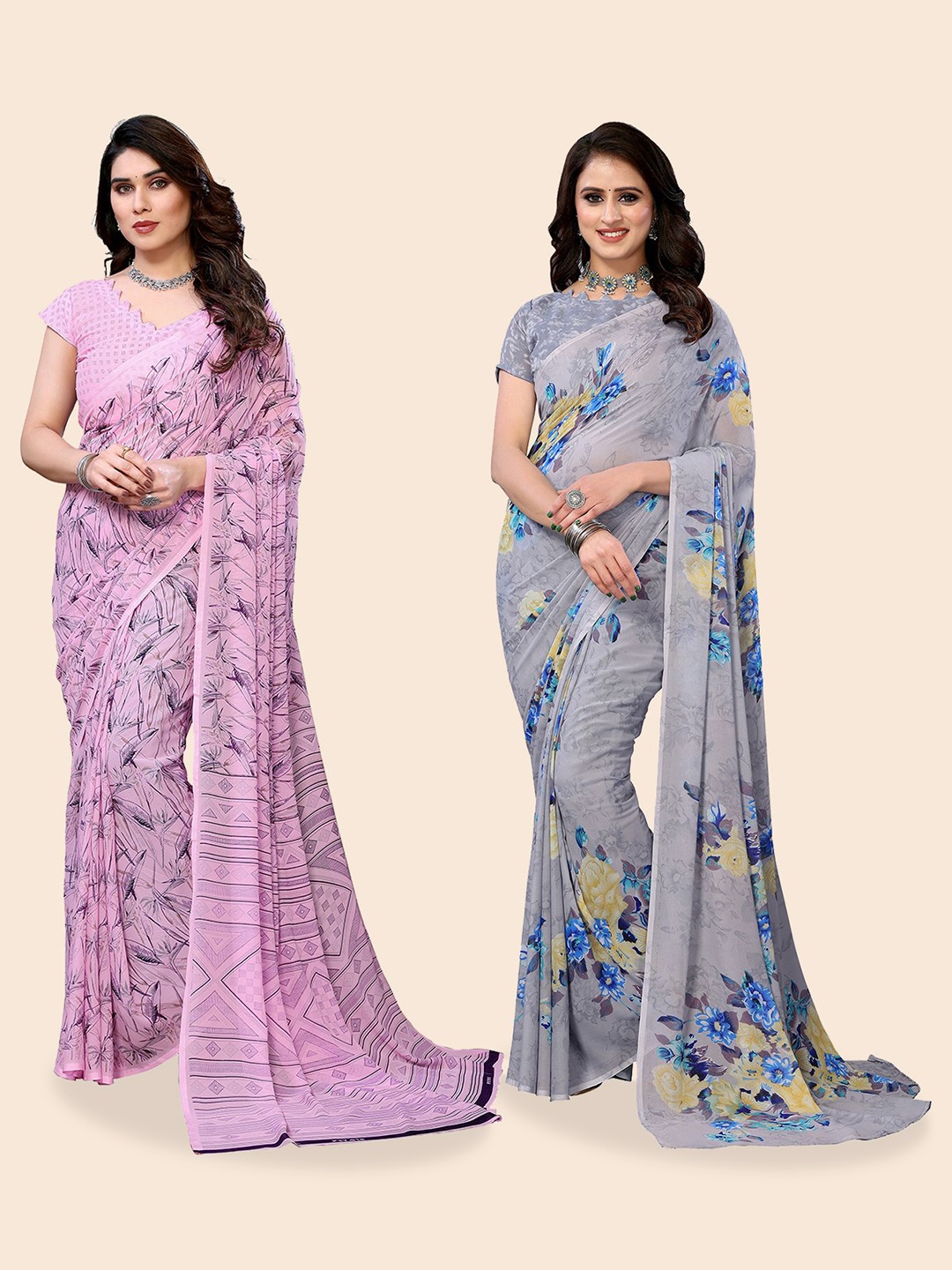 

Moda Rapido Floral Poly Georgette Saree, Pink