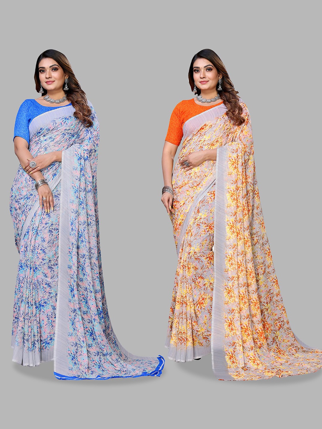 

Moda Rapido Floral Poly Georgette Saree, Grey