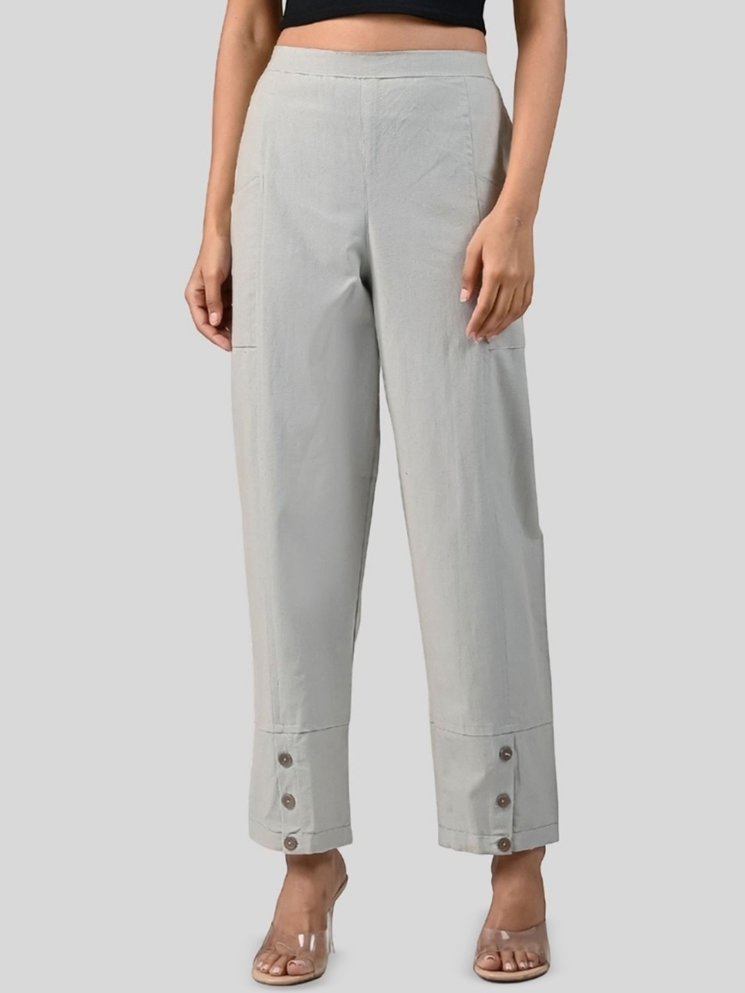 

GiftyBasket Women Relaxed Cargos Trousers, Grey melange