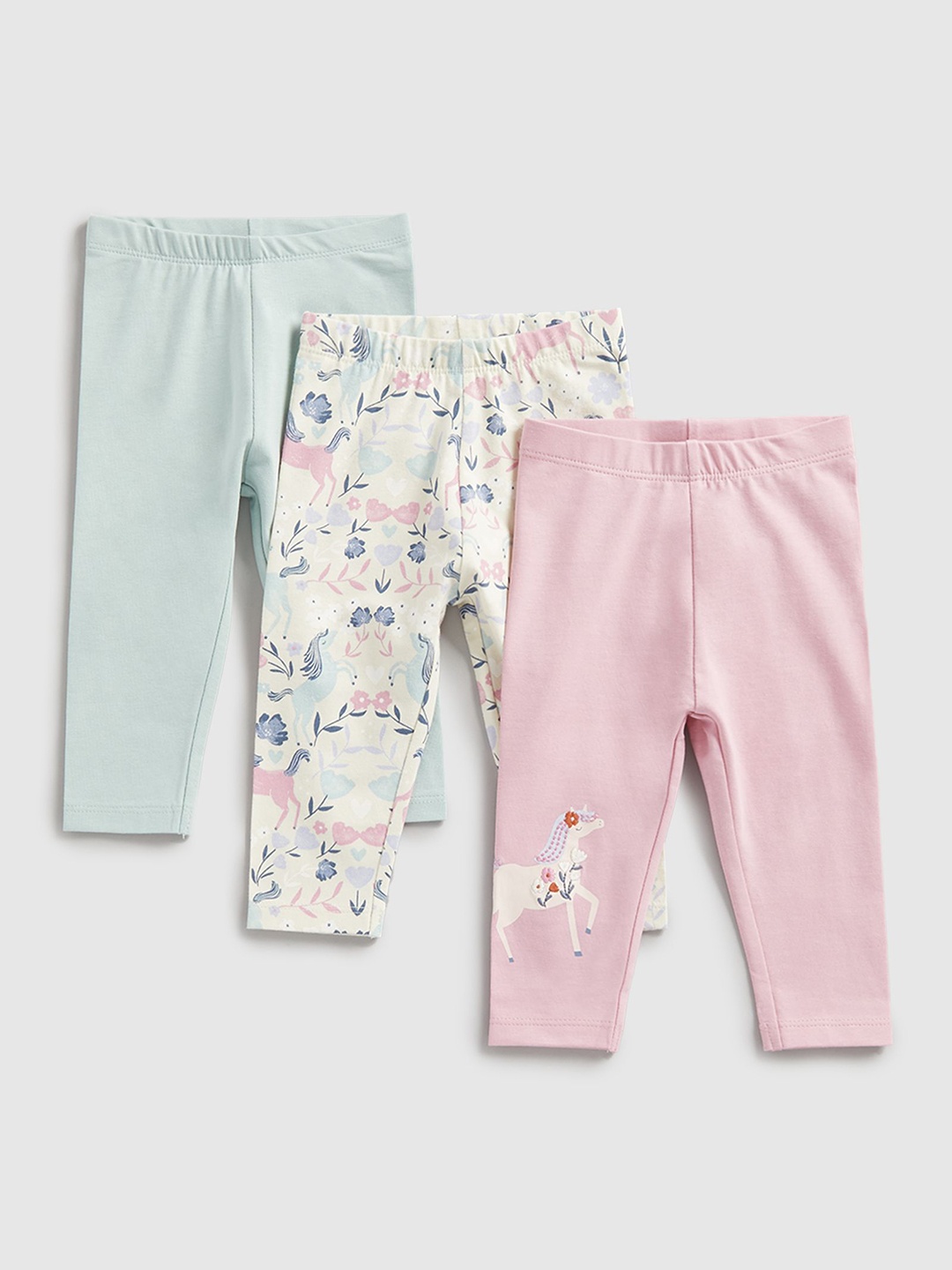 

Mothercare Infant Girls Pack Of 3 -Printed Pure Cotton Ankle-Length Leggings, Pink