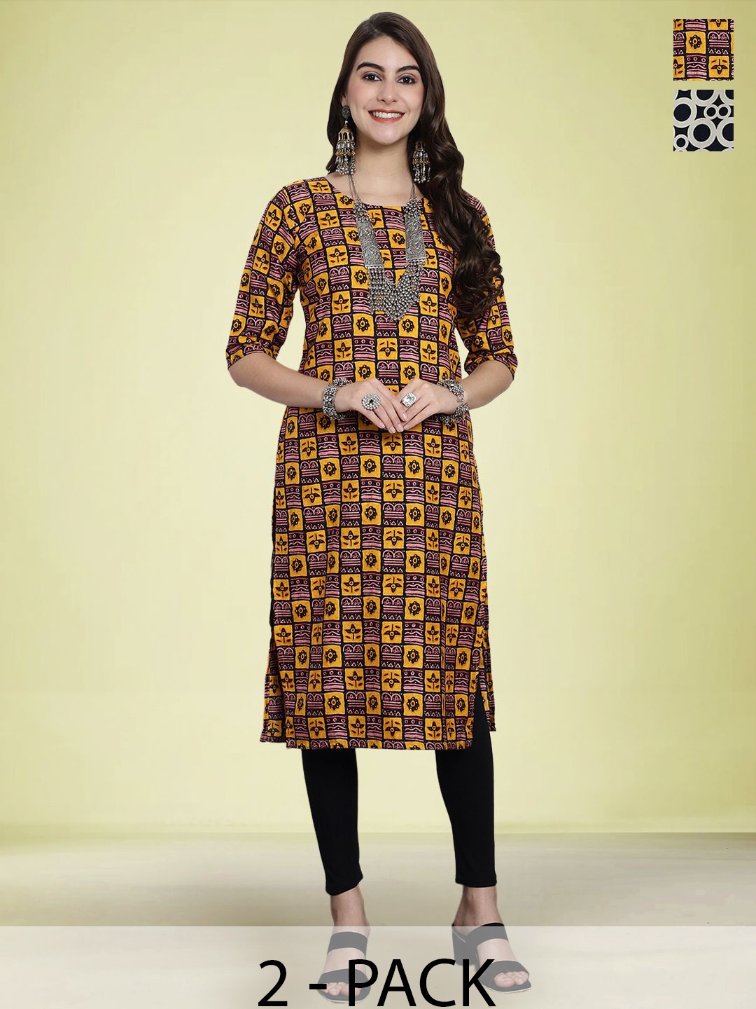 

Moda Rapido Pack Of 2 Printed Straight Kurta, Black