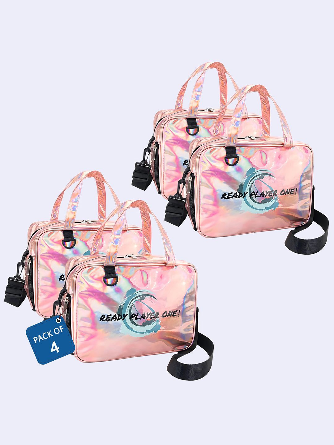

Kuber Industries Pack Of 4 Printed Waterproof Makeup Organizer Bag With Zip & Sling Strap, Pink