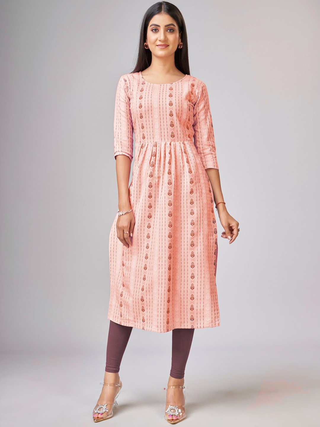 

Lerkiza Floral Woven Design Pleated Cotton Maternity A-Line Kurta, Peach