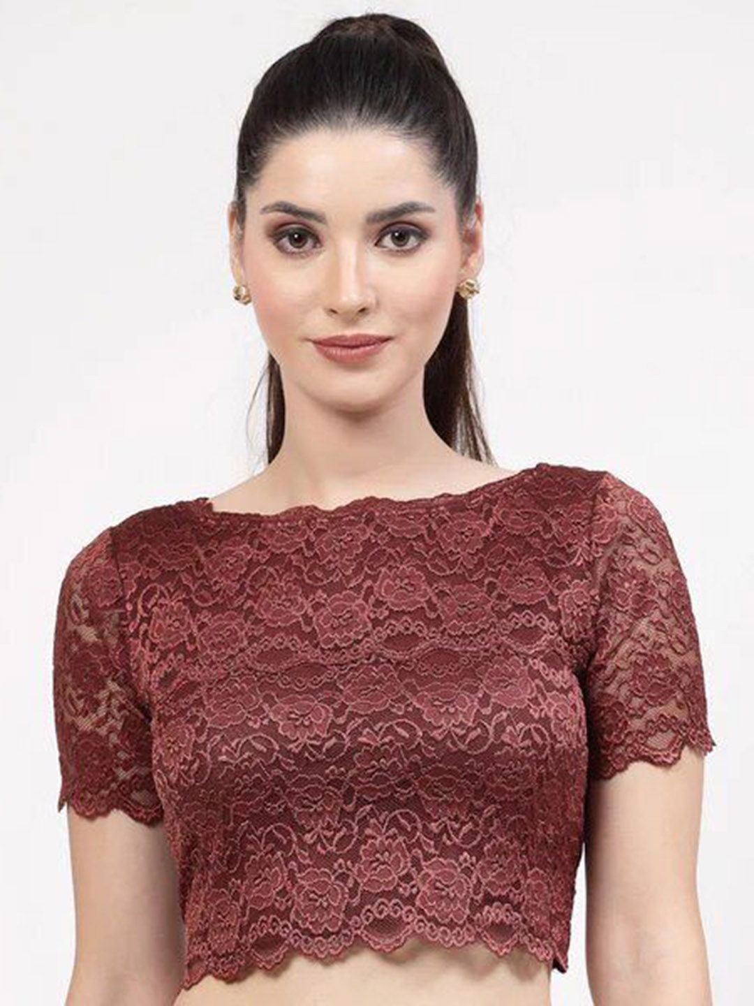 

OFFICE & YOU Women Self Design Boat Neck Saree Blouse, Maroon
