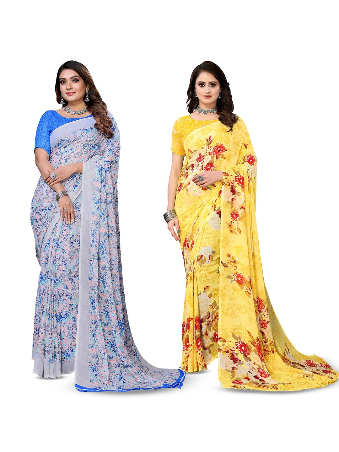 

Moda Rapido Floral Poly Georgette Saree, Blue