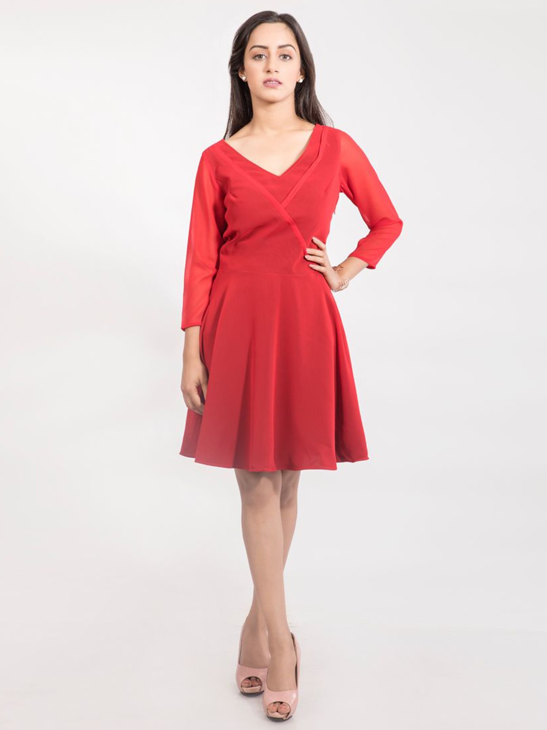 

DELIS Georgette Fit & Flare Dress, Red