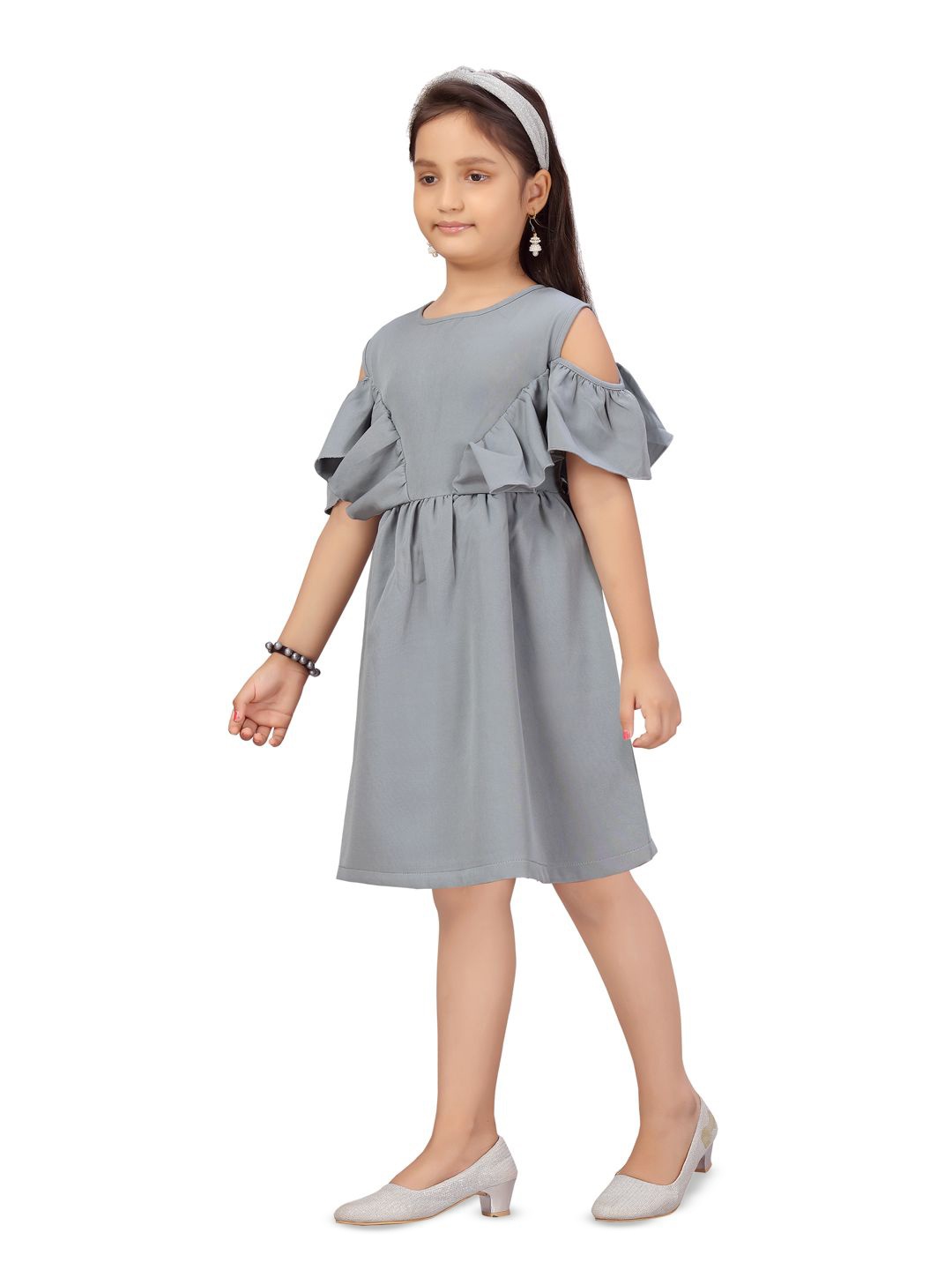 

BAESD Cold-Shoulder Net Fit & Flare Dress, Grey