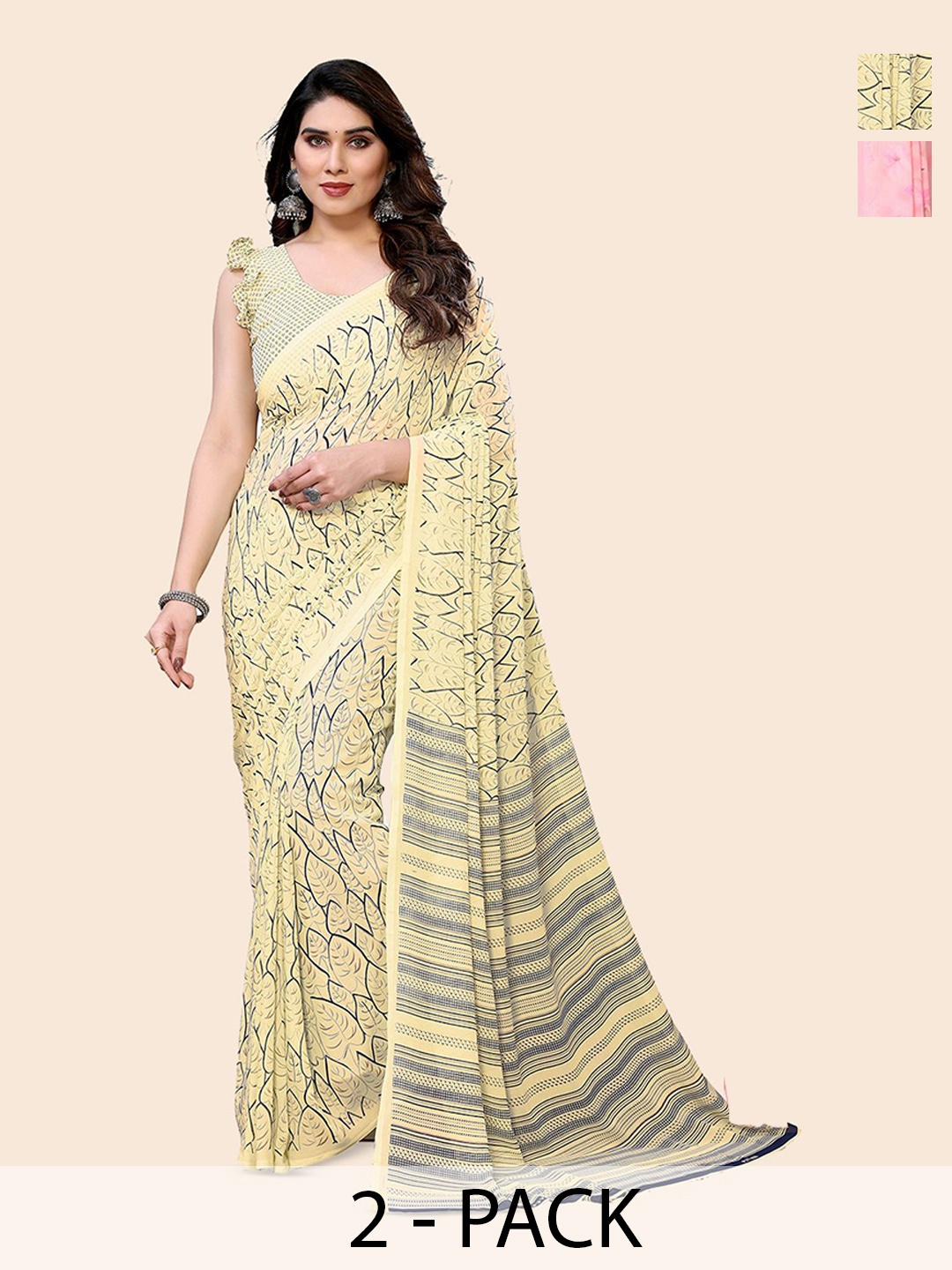 

Moda Rapido Floral Poly Georgette Saree, Beige