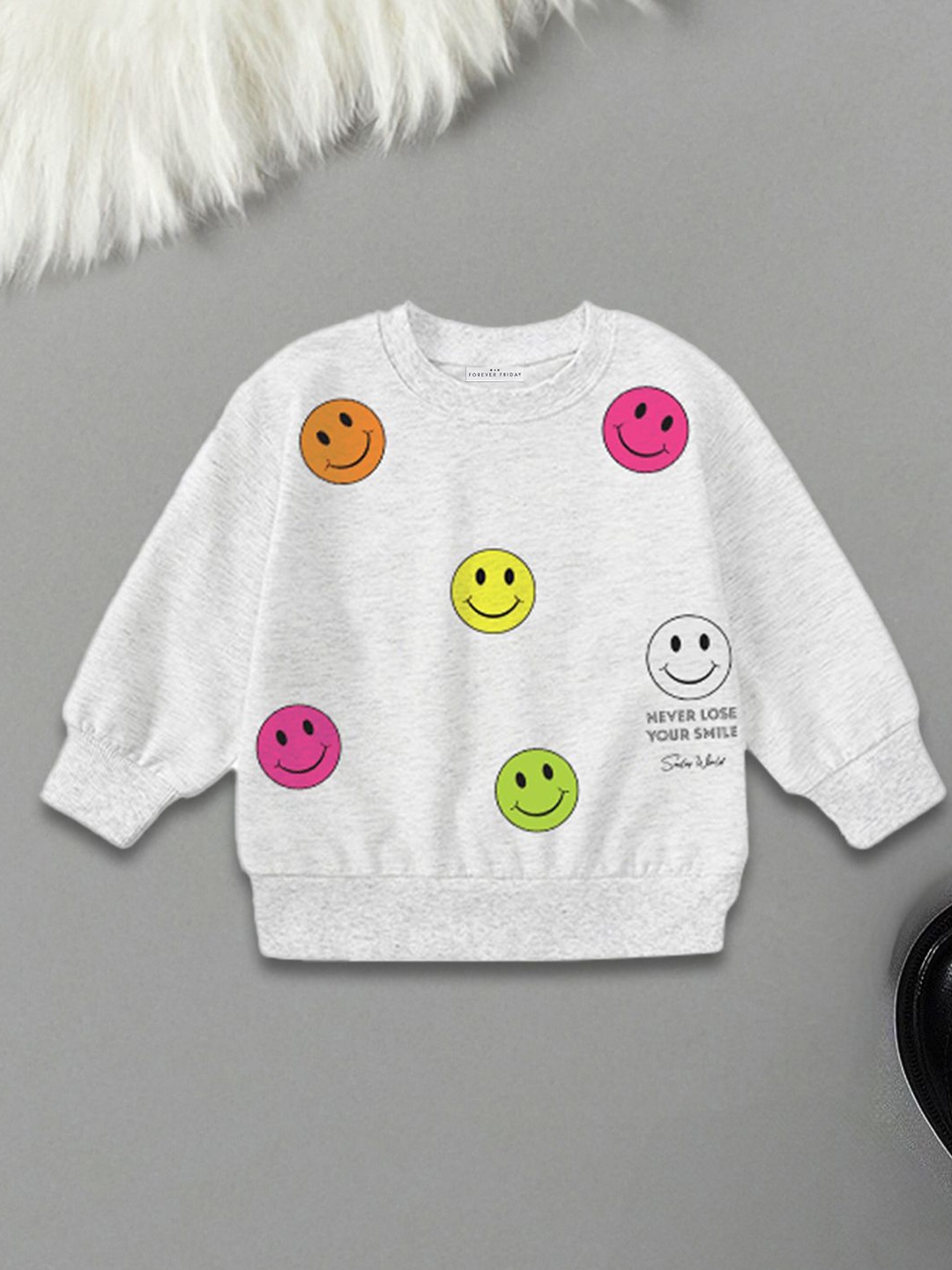 

FOREVER FRIDAY Girls Graphic Printed Pure Cotton Sweatshirt, Grey