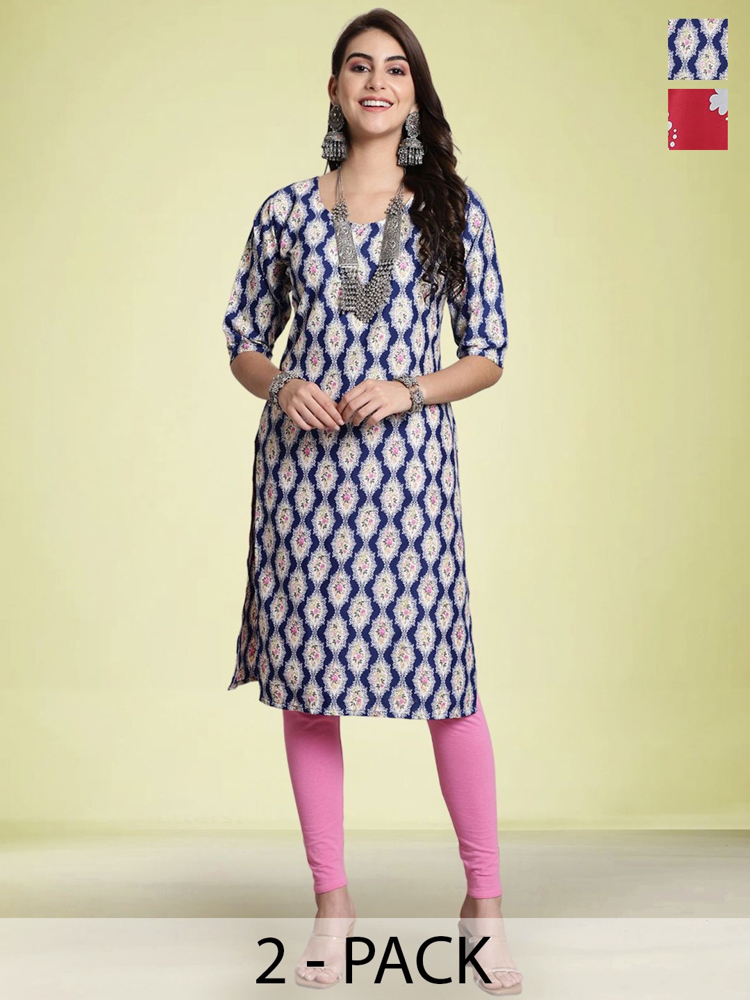 

Moda Rapido Selection Of 2 Floral Printed Kurtas, Red
