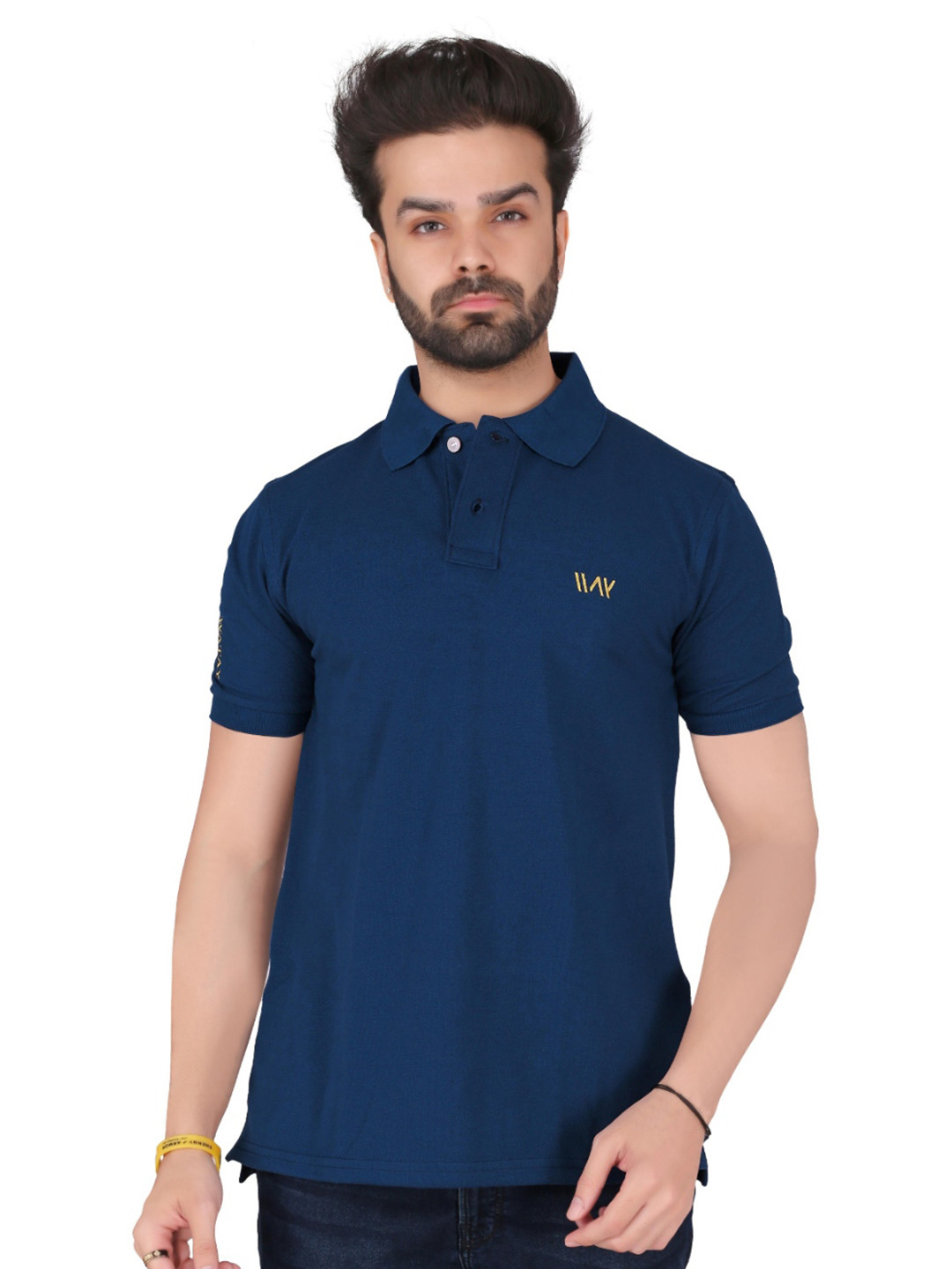 

WATAY Men Solid Polo Collar Cotton T-shirt, Navy blue