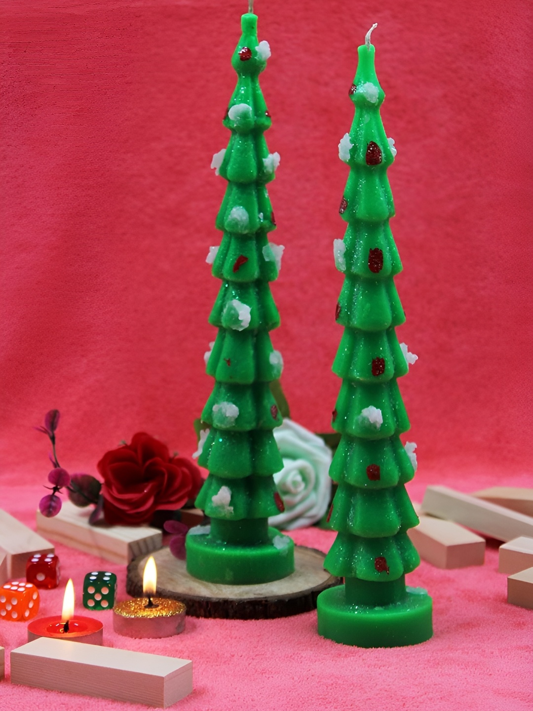 

atorakushon Green 2 pieces Paraffin Wax Green Christmas Tree Designer Scented Candle