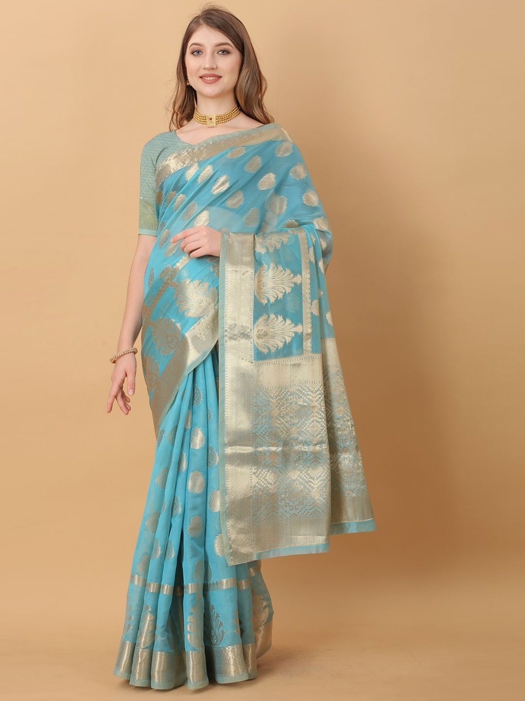 

DHRUTI CREATION Woven Design Zari Organza Saree, Blue