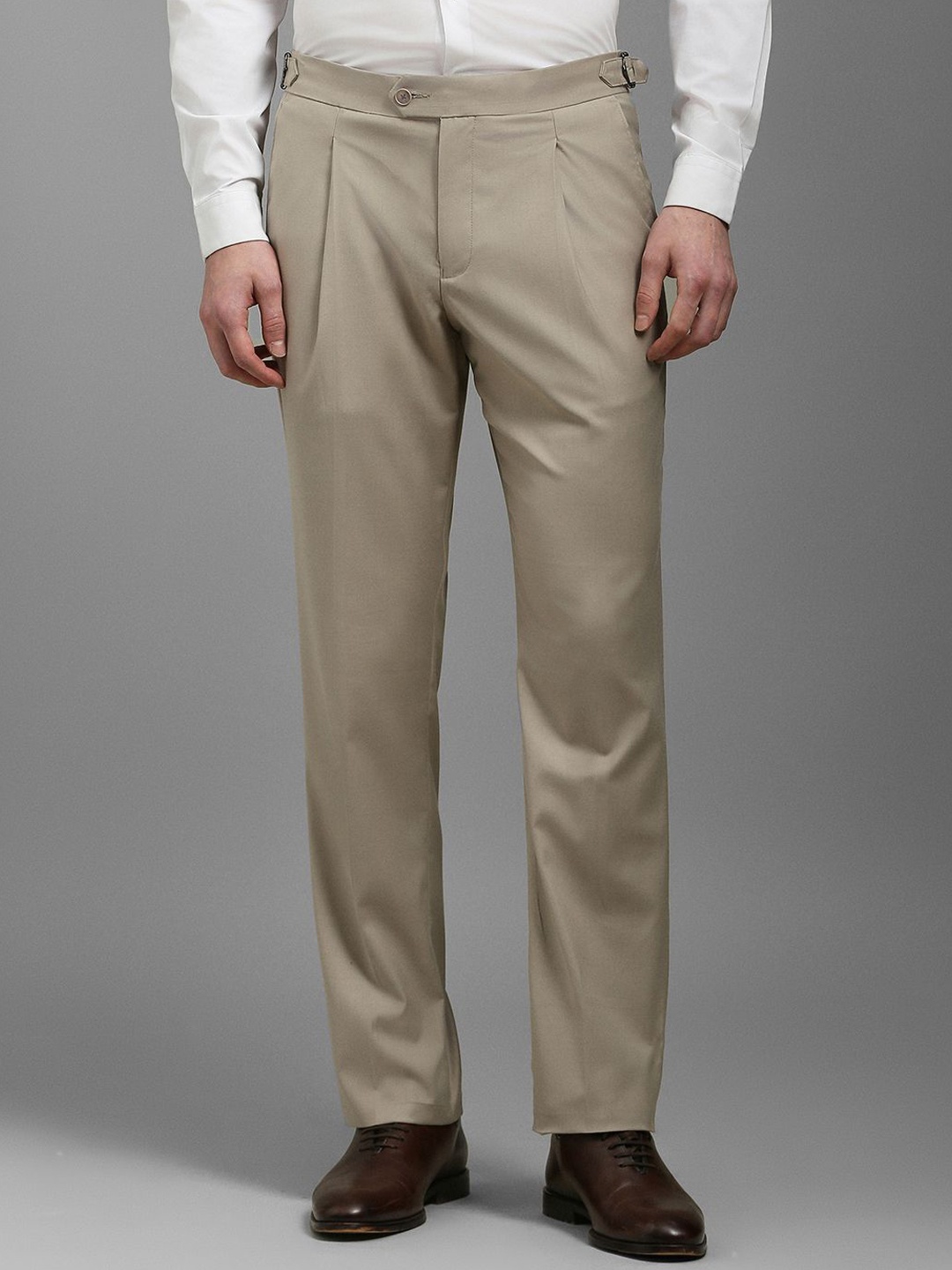 

Louis Philippe Men Slim Fit Pleated Trousers, Beige