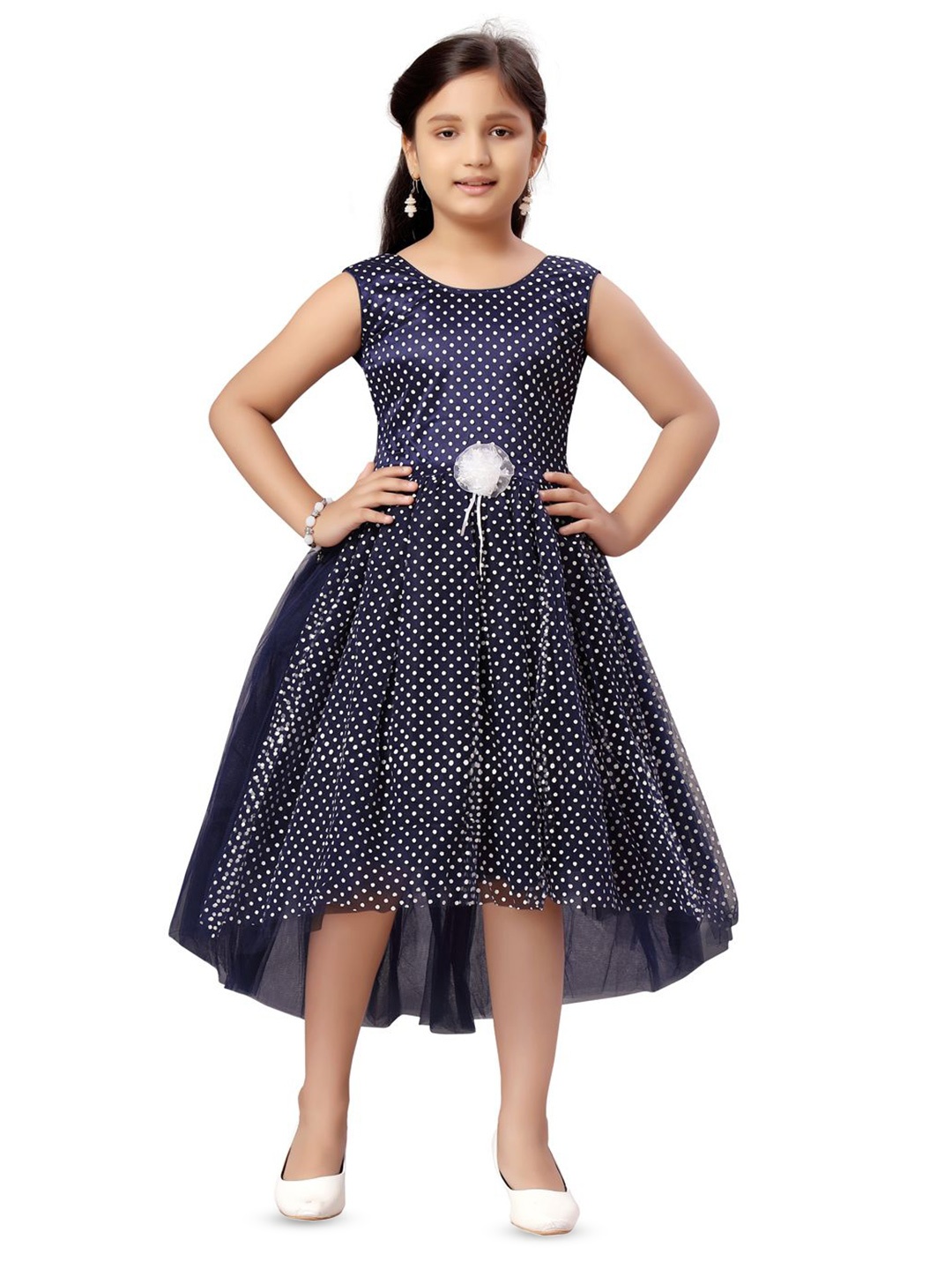 

Sangria Girls Polka Dot Printed Dress, Navy blue