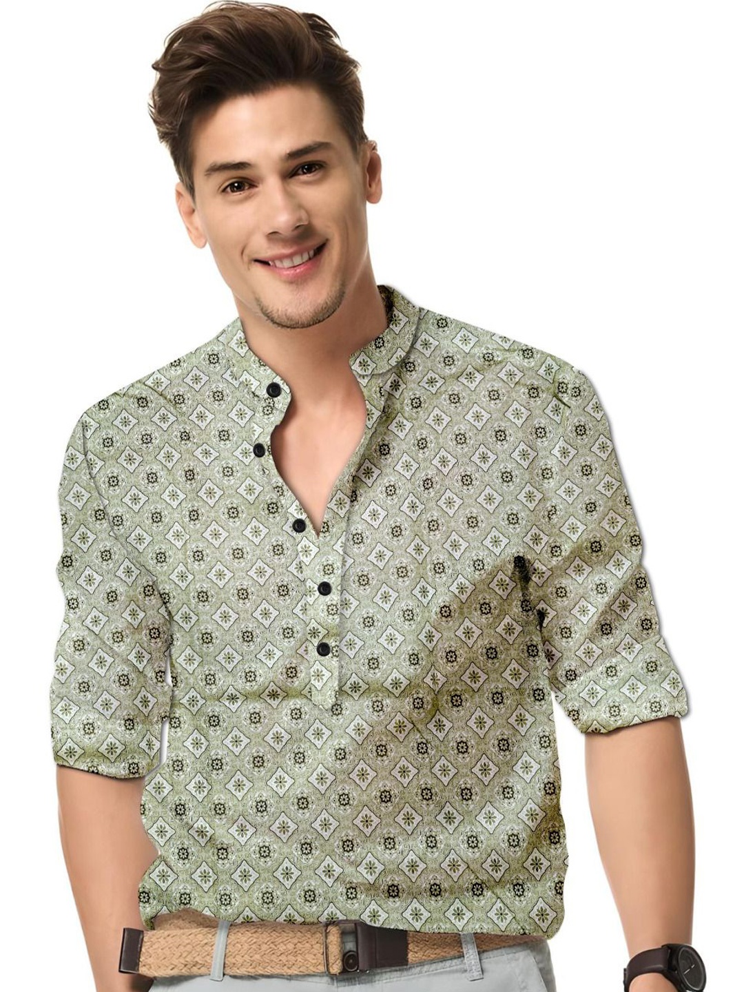 

ISUEL FAB Men Floral Printed India Slim Fit Casual Shirt, Grey