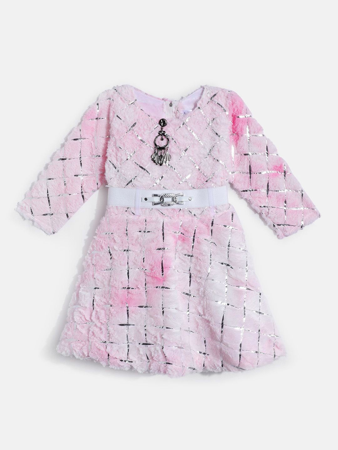 

HERE&NOW Girls Woollen Jumper Dress Comes with a belt, Pink