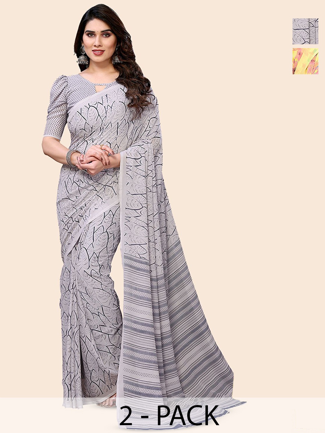 

Moda Rapido Floral Poly Georgette Saree, Grey