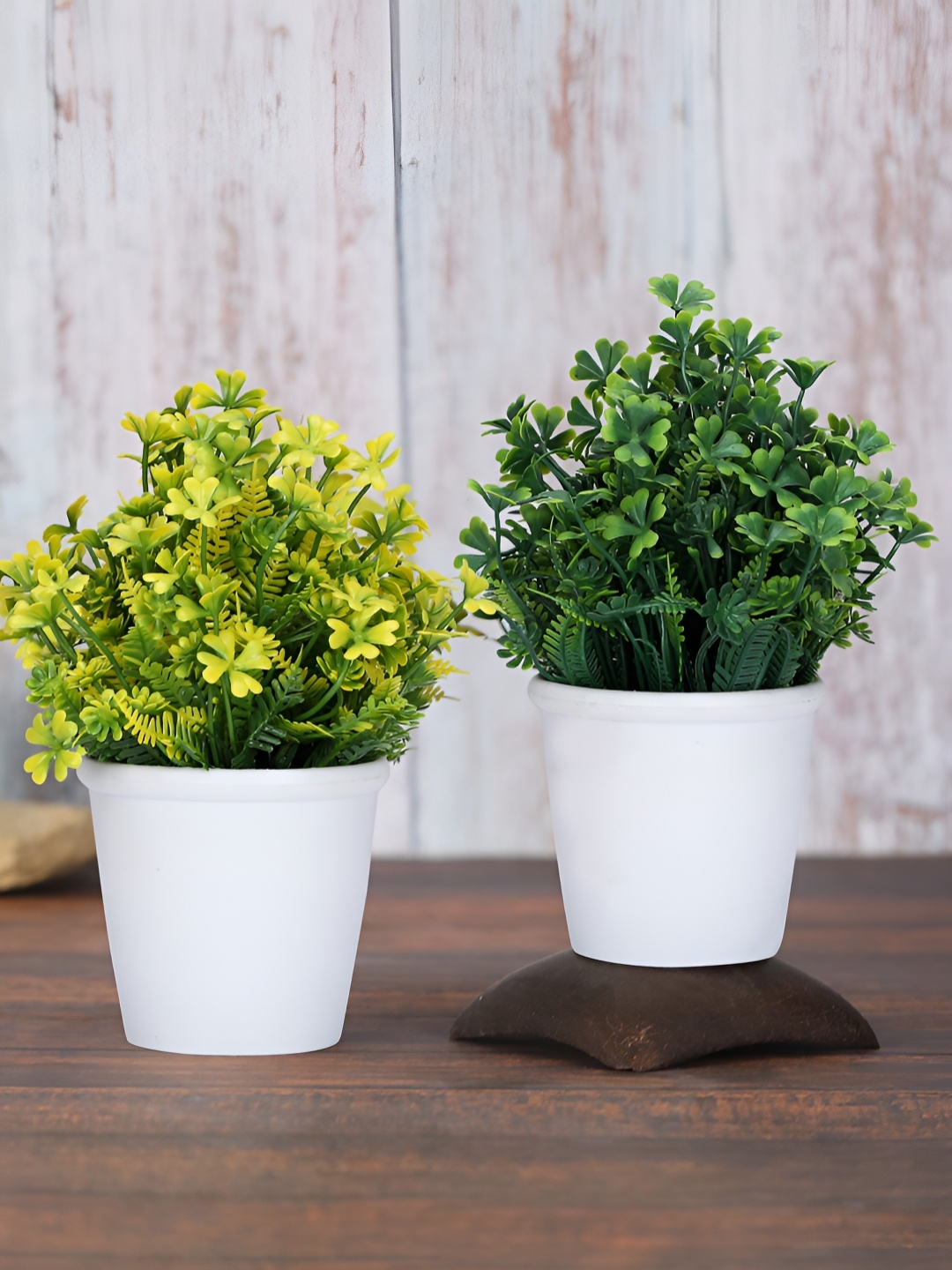 

FOLIYAJ Green and White 2 Pieces Daisy Artificial Plant With Pot