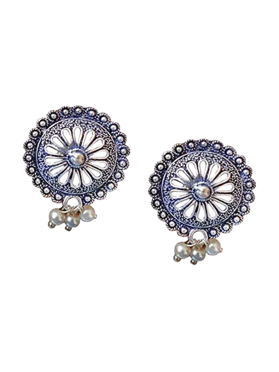 

Kezlin German Silver-Plated Artificial Stone Studded Circular Shaped Studs