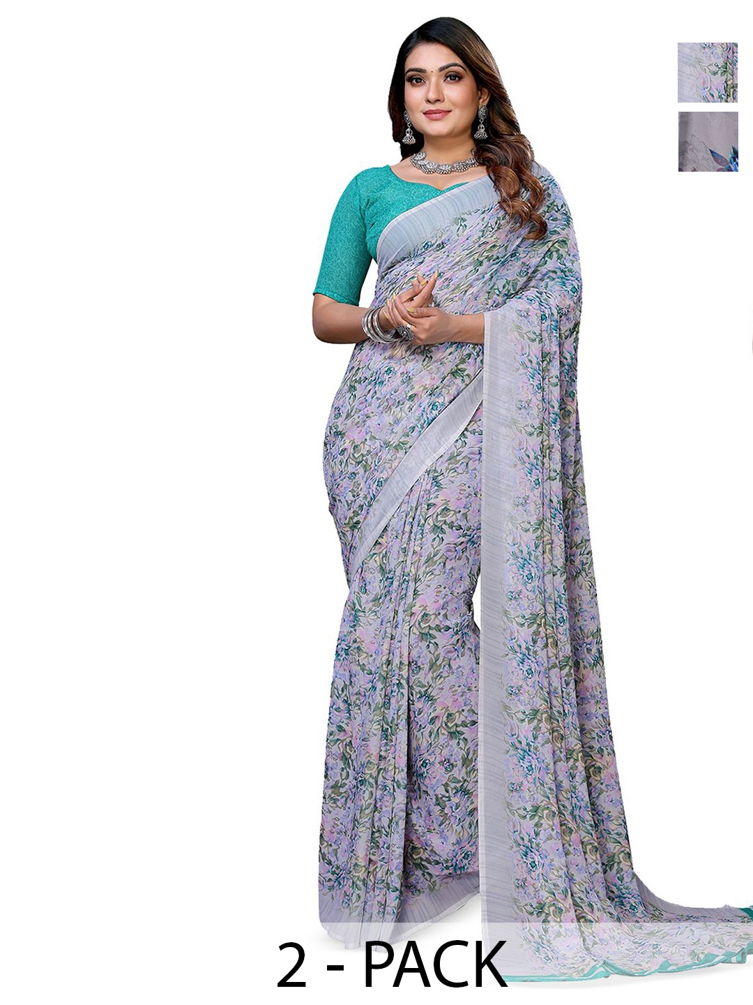 

Moda Rapido Floral Poly Georgette Saree, Grey melange