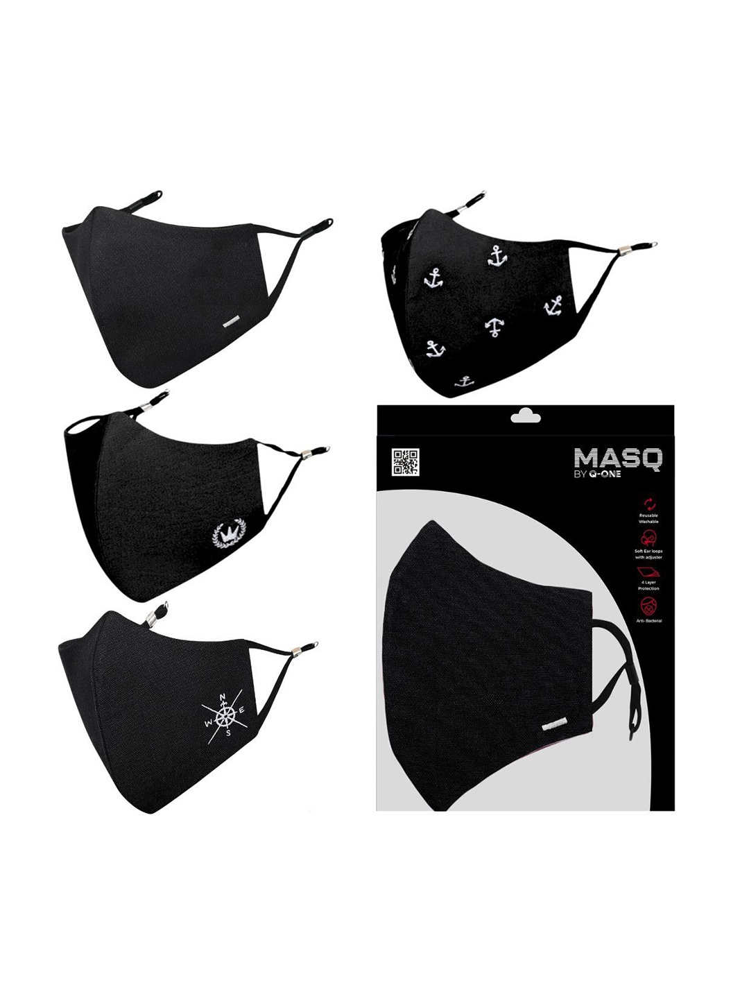 

MASQ Men Pack Of 4 4-Ply Cotton Outdoor Masks, Black