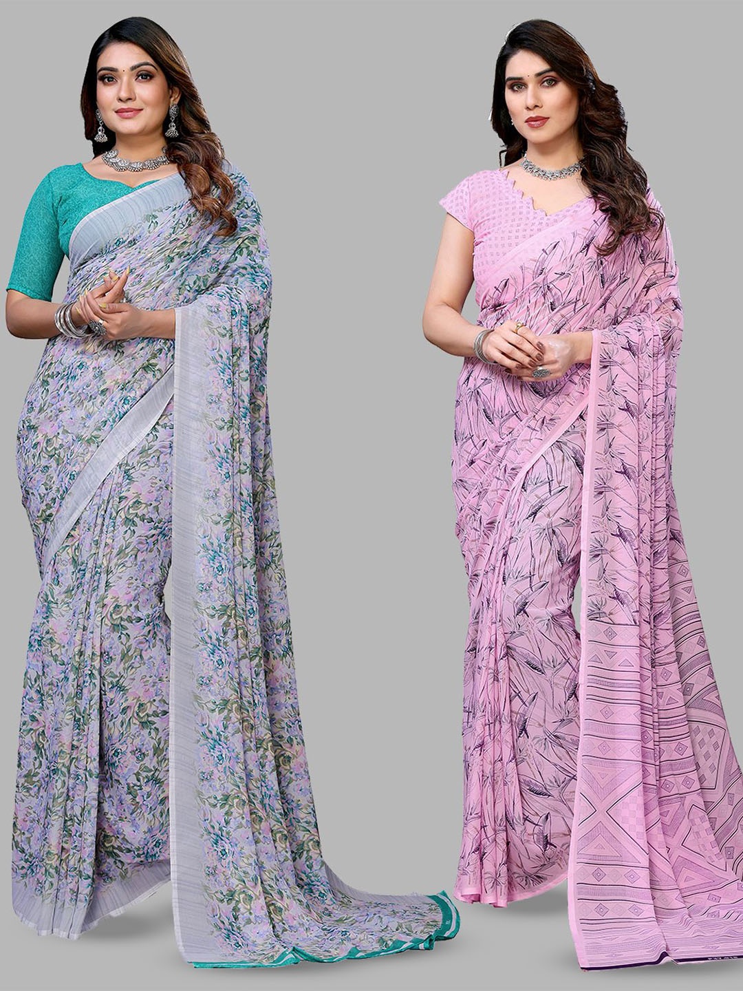 

Moda Rapido Floral Poly Georgette Saree, Pink