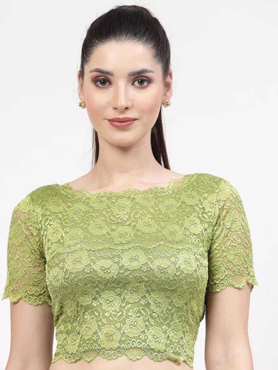 

OFFICE & YOU Self Design Boat Neck Saree Blouse, Green