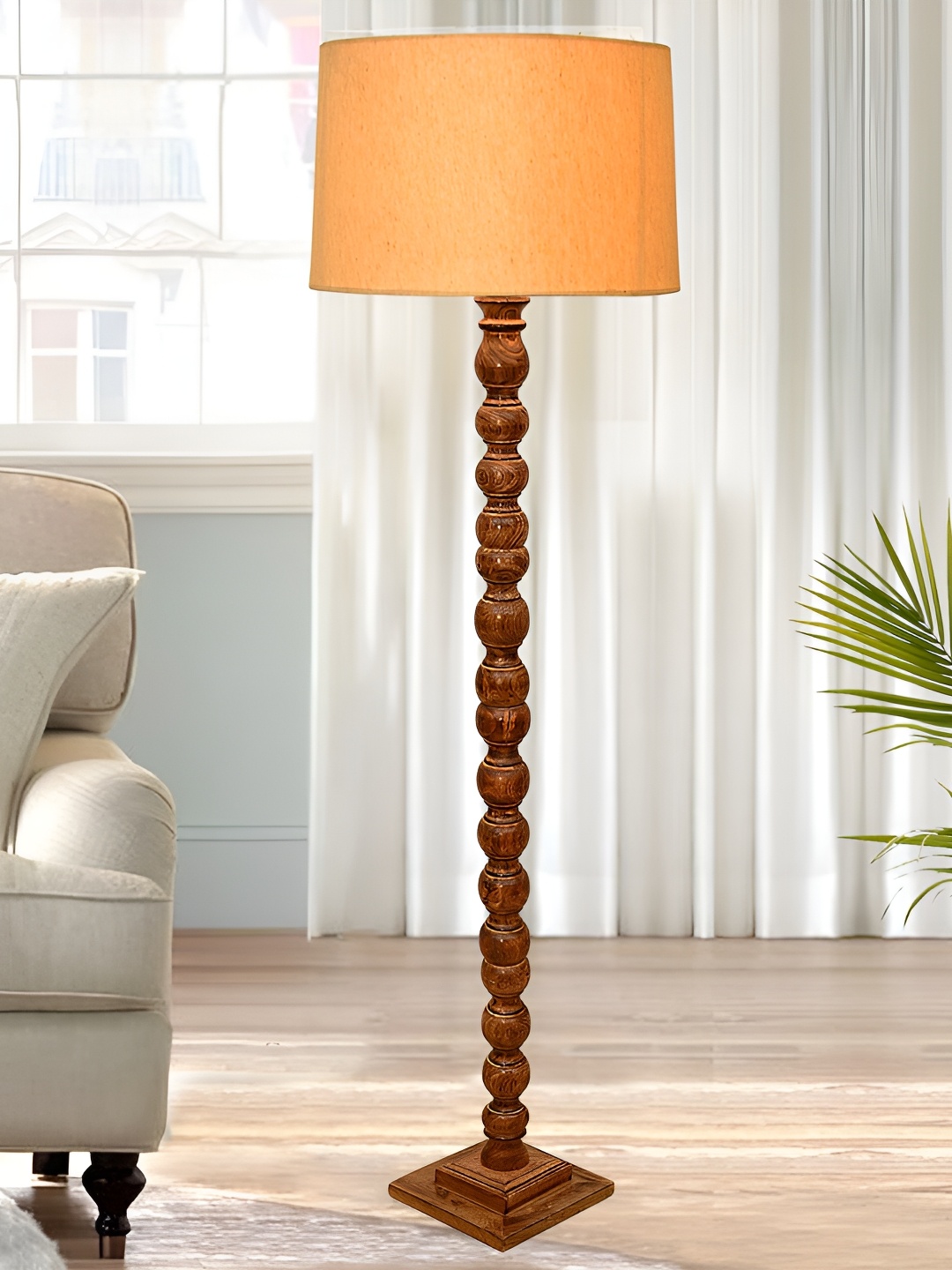 

Homesake Yellow & Brown Cylinder Shaped Wooden Floor Lamp