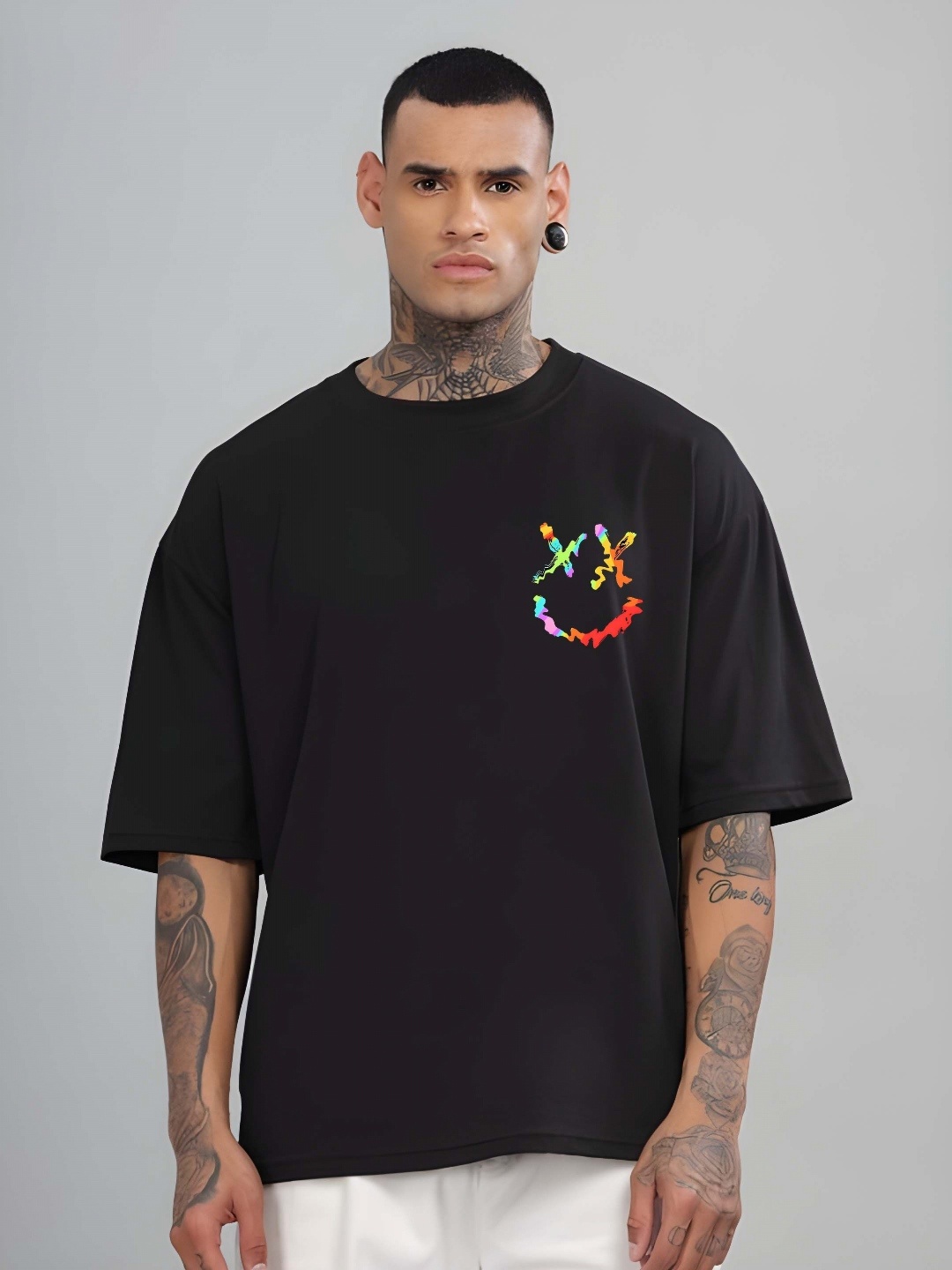 

Krimmple Men Drop-Shoulder Sleeves Pure Cotton T-shirt, Black