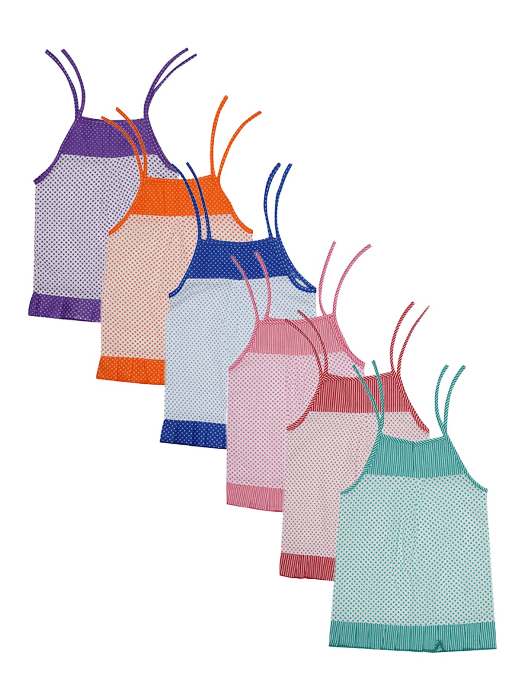 

YELLOWDELIGHT Girls Pack of 6 Polka Dot Printed Cotton Tops, Blue