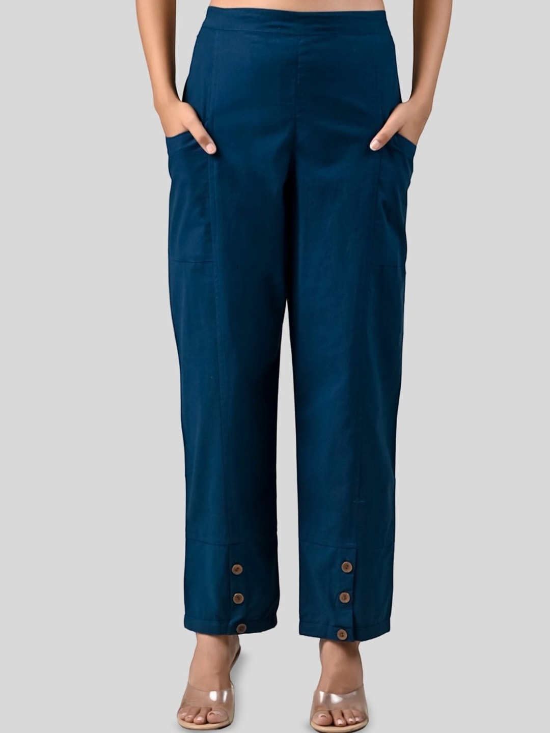 

GiftyBasket Women Relaxed Mid-Rise Cargos Trousers, Teal