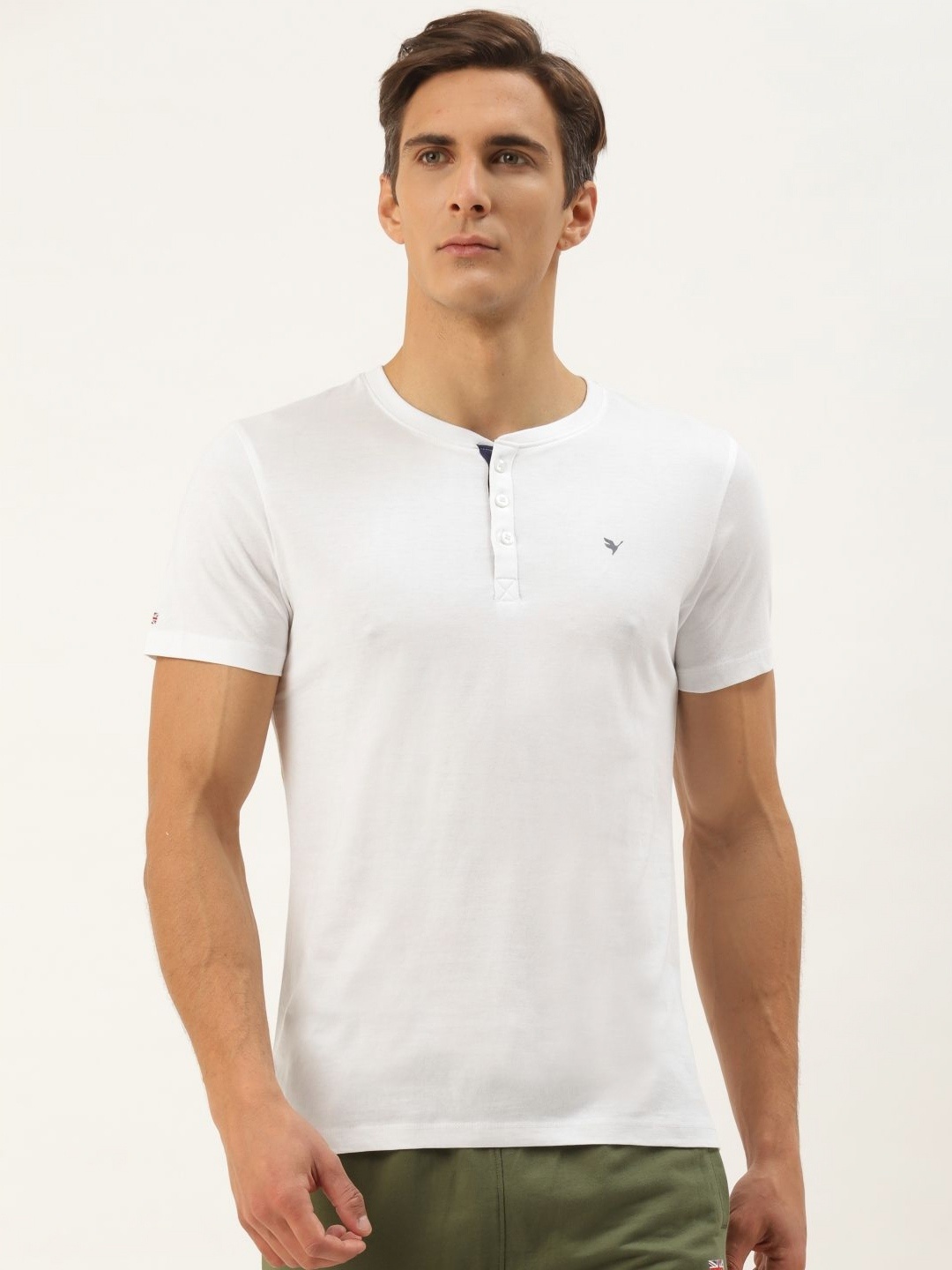 

AMSWAN Men Henley Neck Pockets T-shirt, White