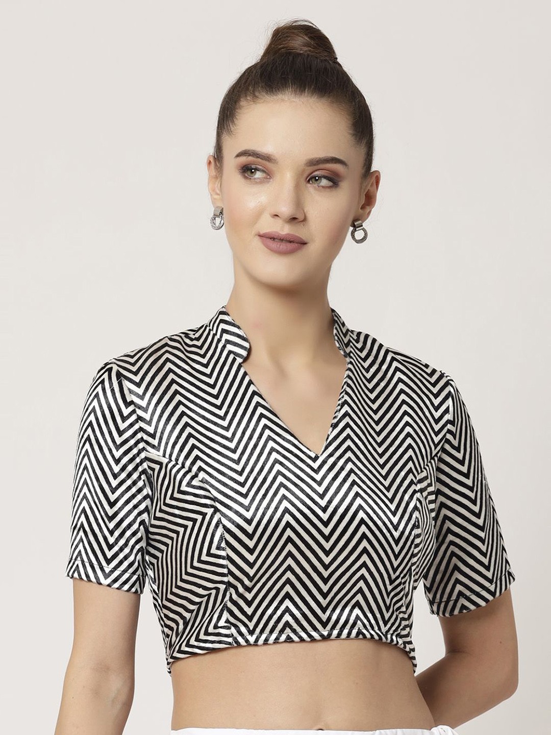 

OFFICE & YOU Striped Velvet Saree Blouse, Black