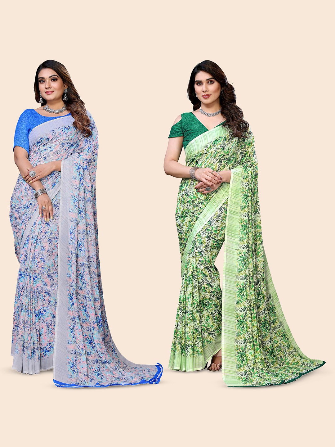 

Moda Rapido Floral Poly Georgette Saree, Green