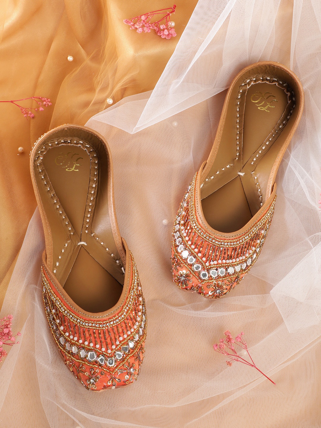 

House of Pataudi Embellished With Ethnic Motif Mojaris, Orange