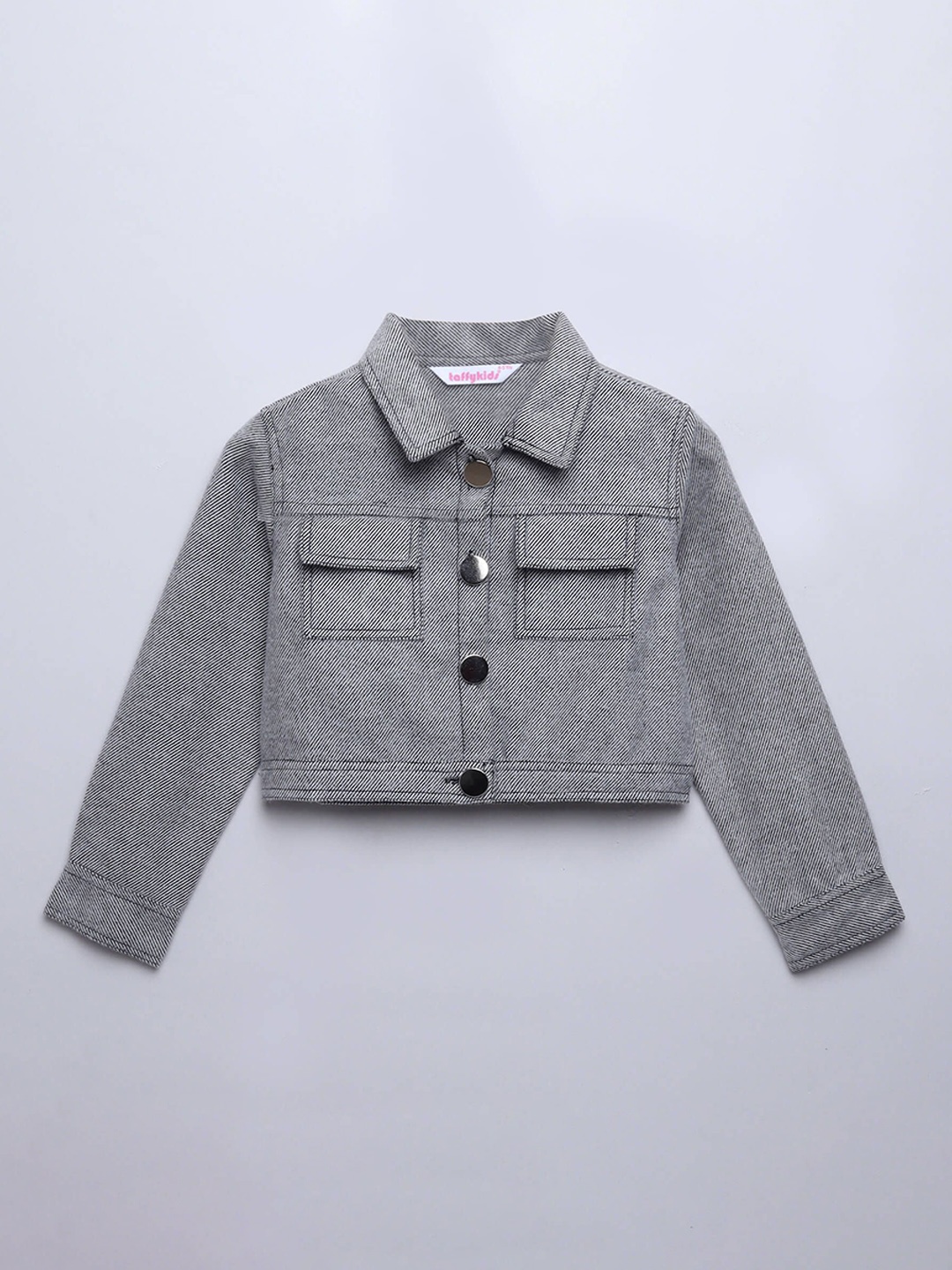 

taffykids Girls Spread Collar Solid Cotton Casual Denim Jacket, Grey