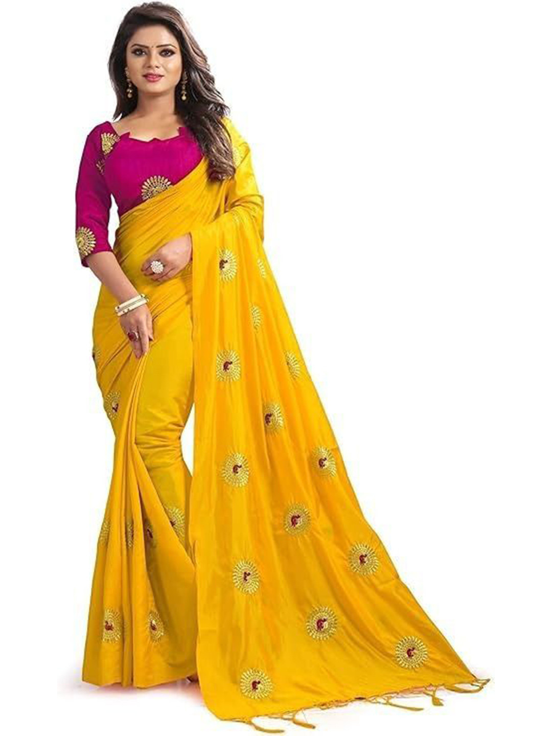 

KRUPANIDHI FASHION Ethnic Motifs Zari Pure Silk Banarasi Saree, Yellow